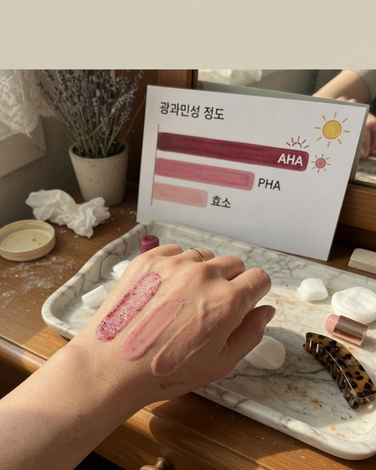 여름철 AHA·PHA·효소 계열 광과민성 수준 비교 정보카드